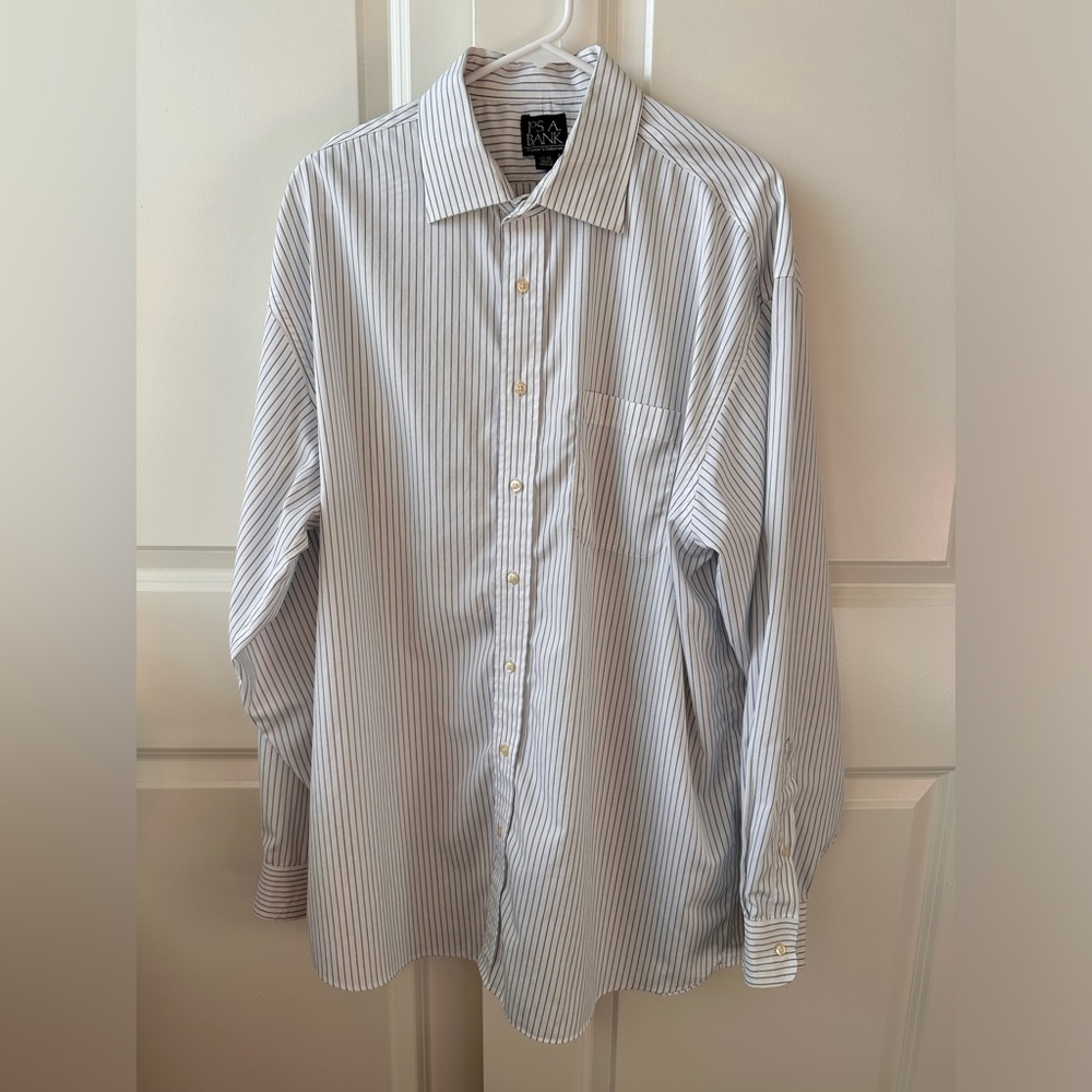 Jos. A. Bank Traveler’s Collection men’s sz 17-36 dress shirt blue white stripe